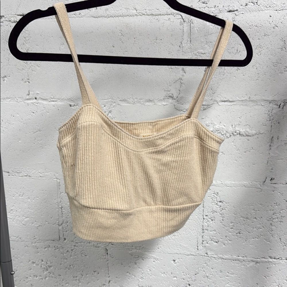 Beige Ribbed Knit Crop Top NATION - Size Medium - Cropped Like New
